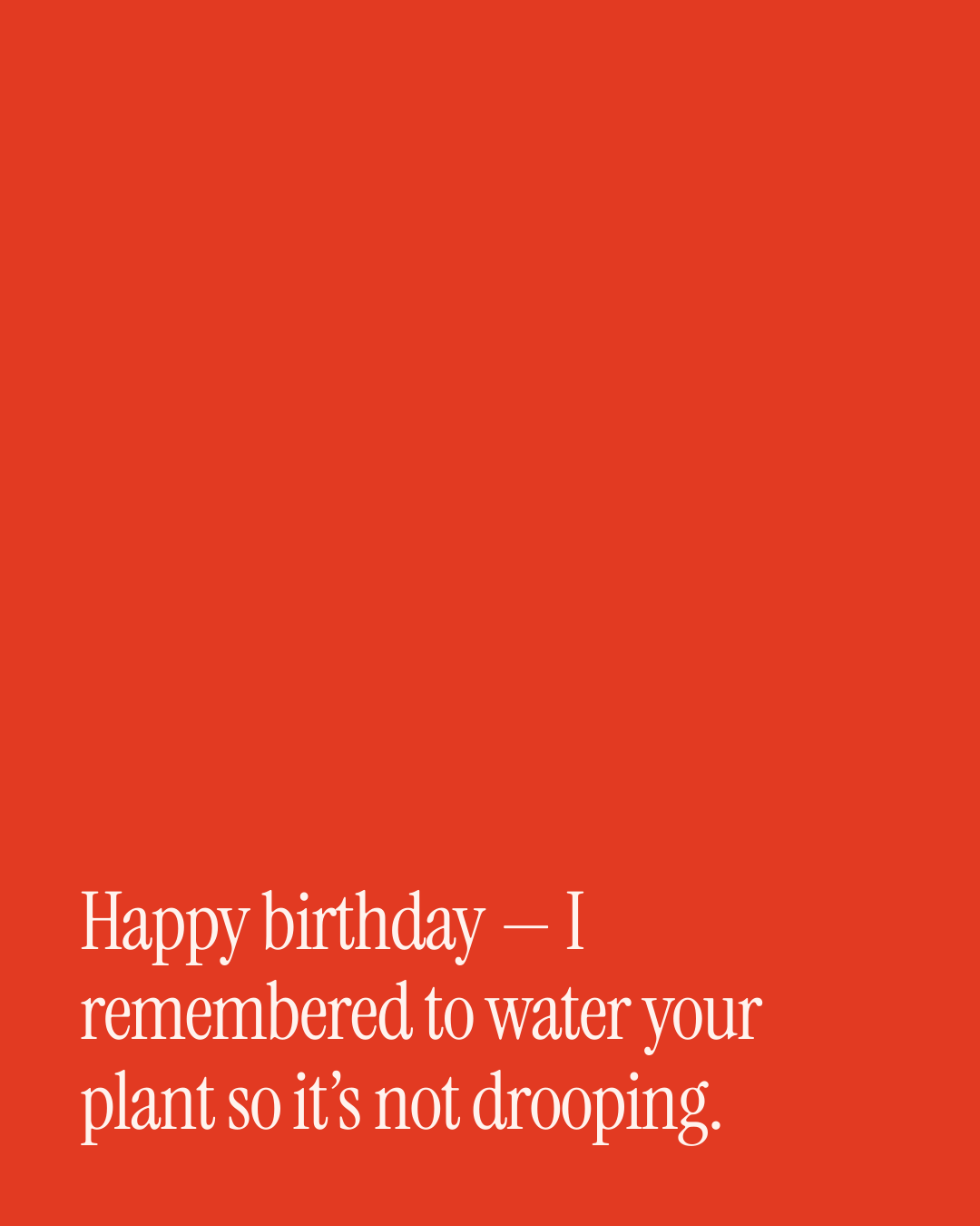 “Happy birthday — I remembered to water your plant so it’s not drooping.” — a love message card from 90+ Birthday Messages to Copy & Send.