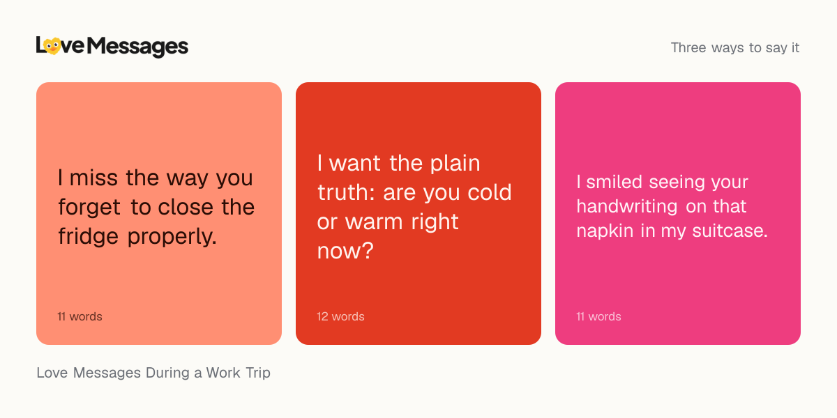 Three messages from this collection, each shown on a coloured card with its word count