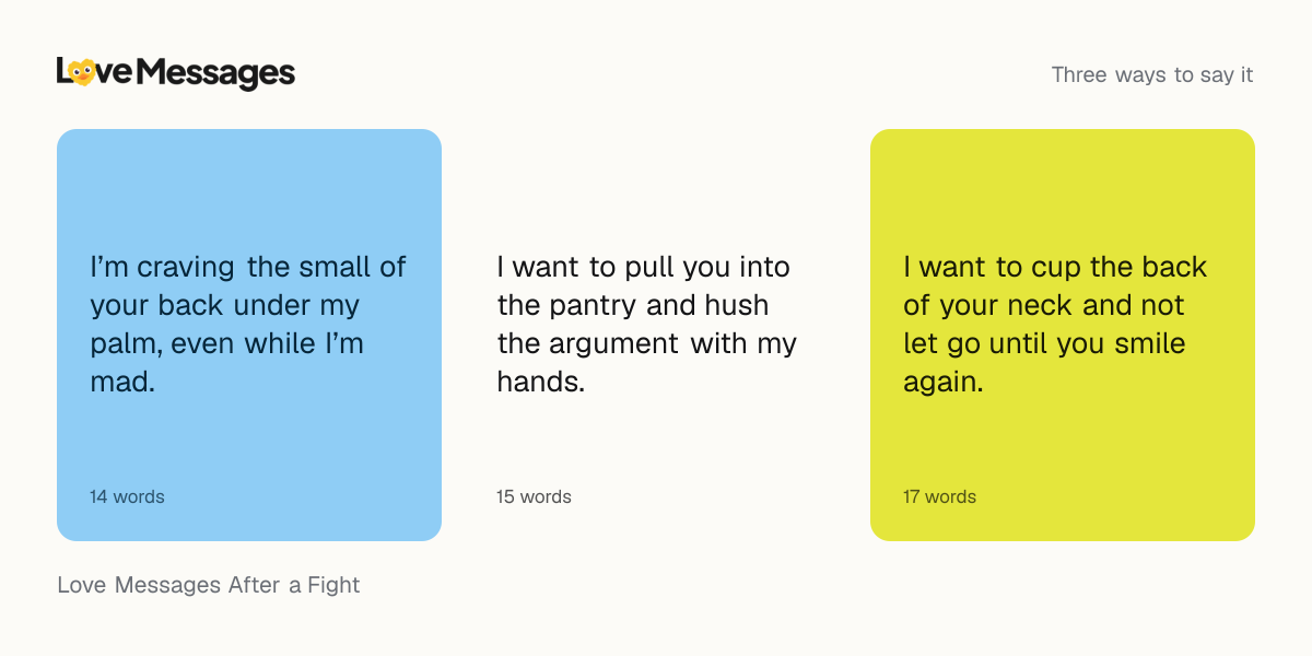Three messages from this collection, each shown on a coloured card with its word count