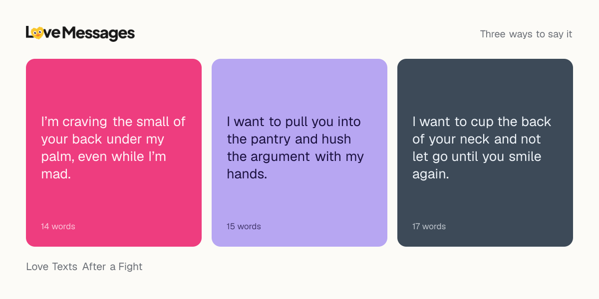 Three messages from this collection, each shown on a coloured card with its word count