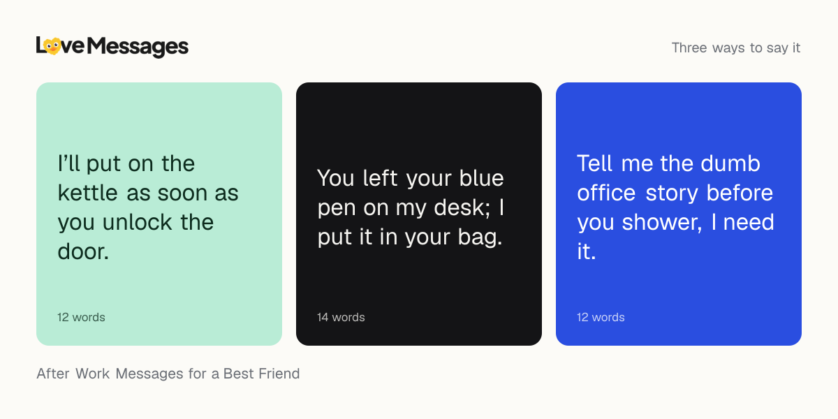Three messages from this collection, each shown on a coloured card with its word count