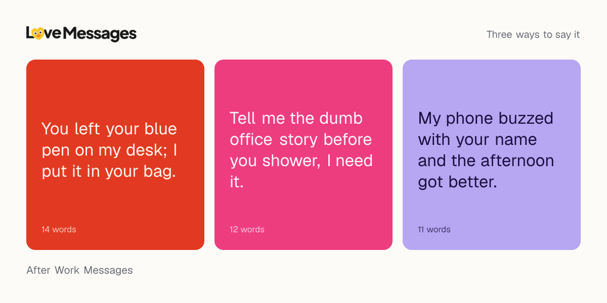 Three messages from this collection, each shown on a coloured card with its word count