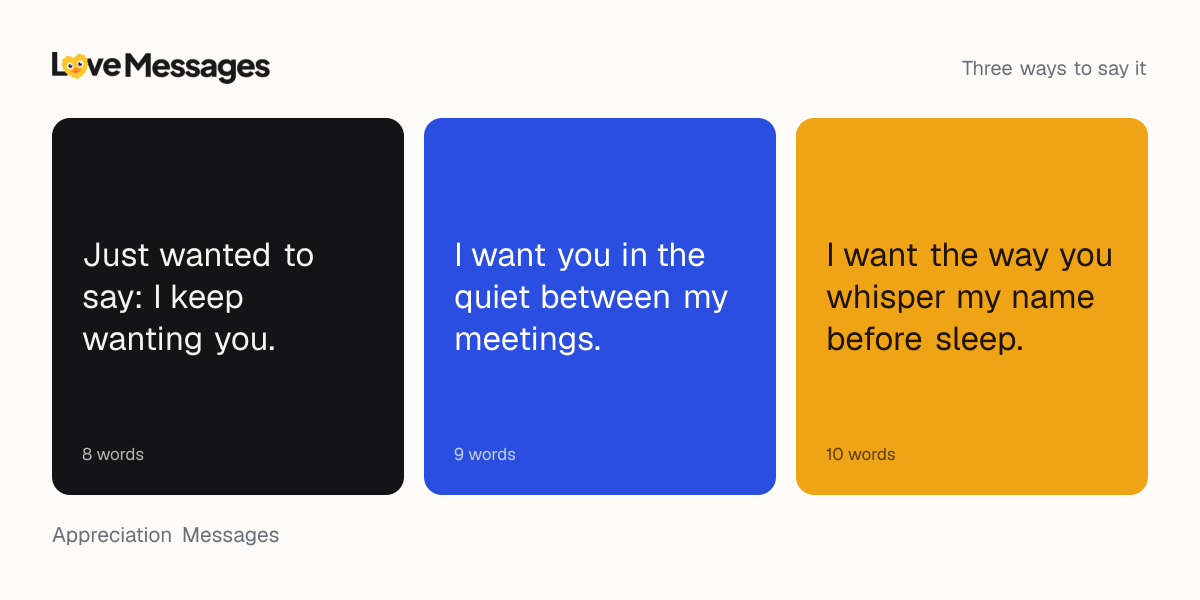 Three messages from this collection, each shown on a coloured card with its word count