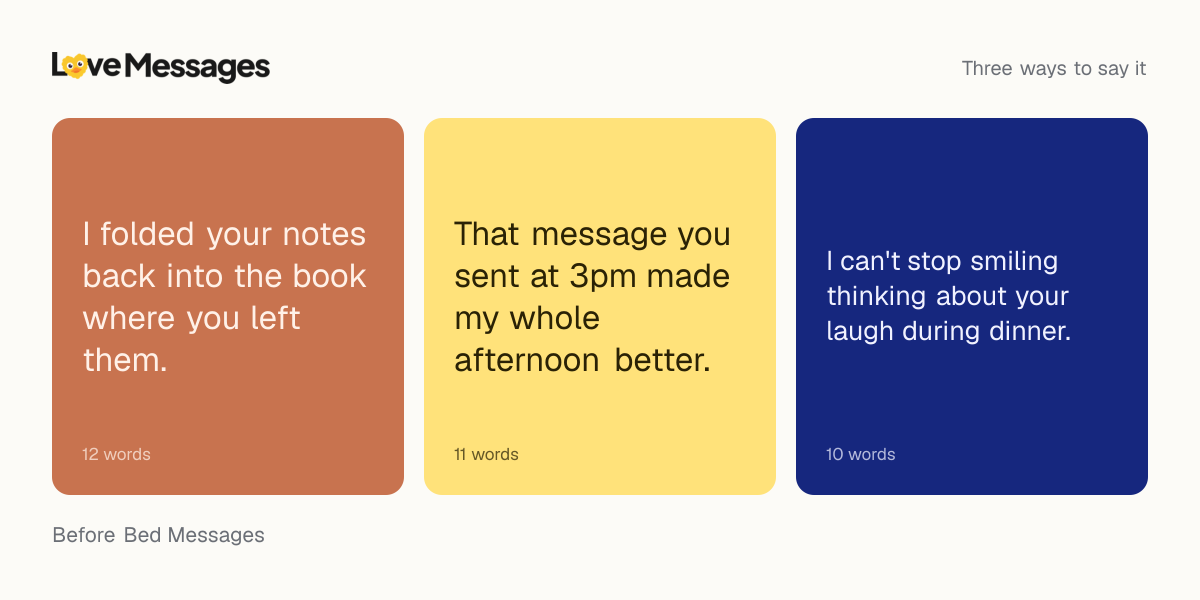 Three messages from this collection, each shown on a coloured card with its word count