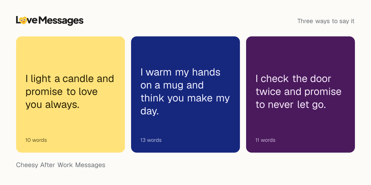 Three messages from this collection, each shown on a coloured card with its word count