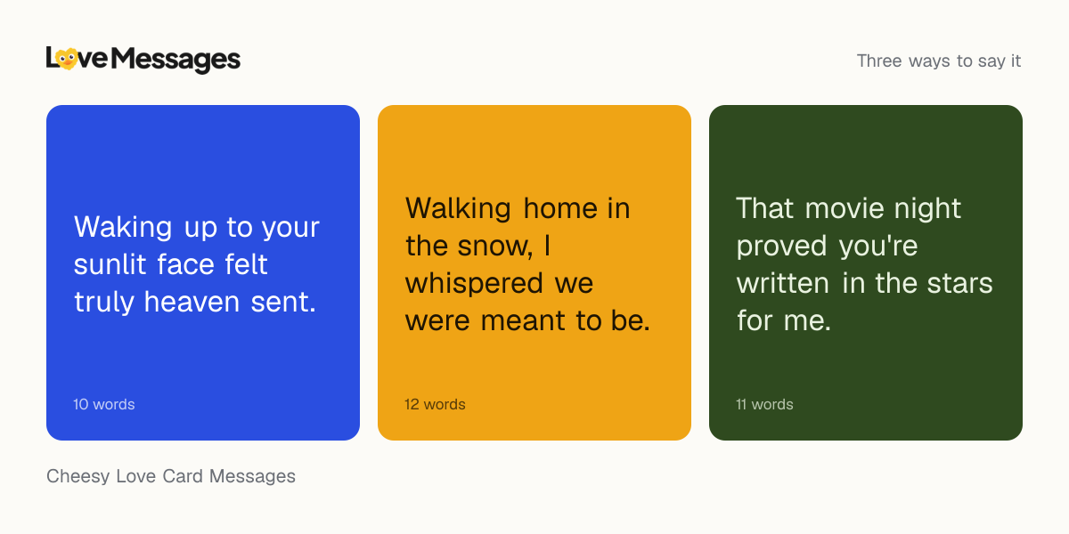 Three messages from this collection, each shown on a coloured card with its word count