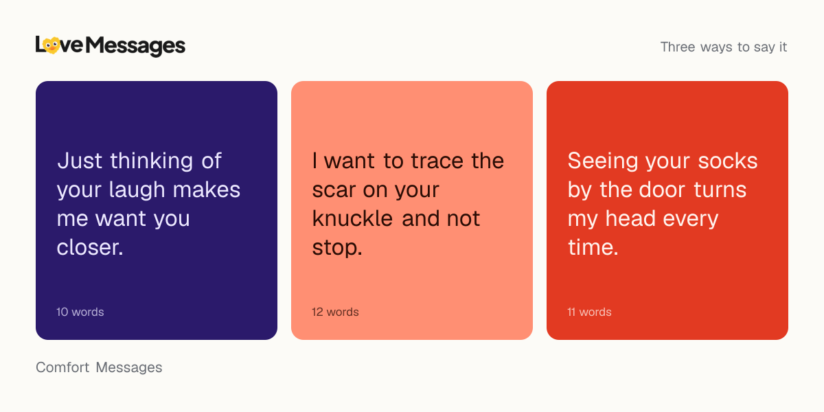 Three messages from this collection, each shown on a coloured card with its word count
