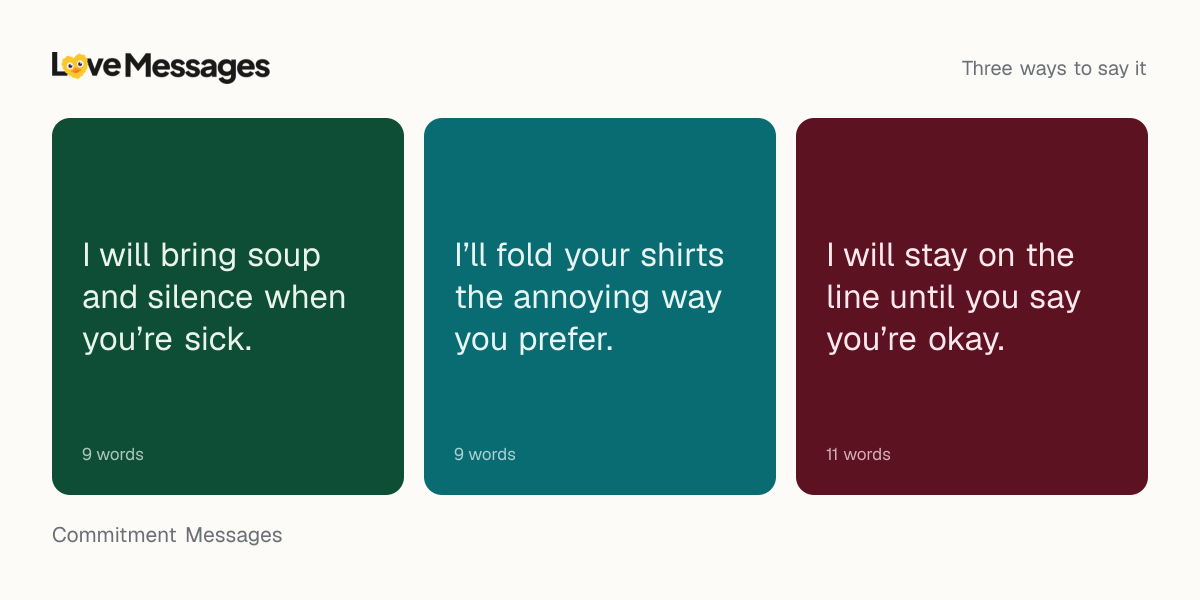 Three messages from this collection, each shown on a coloured card with its word count