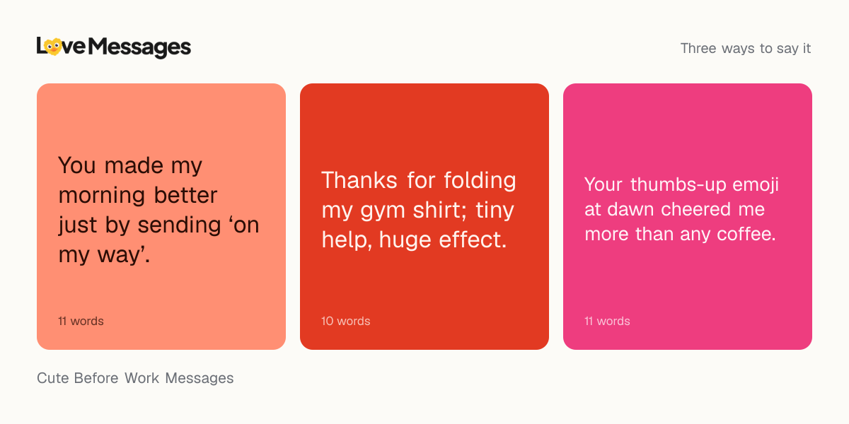 Three messages from this collection, each shown on a coloured card with its word count
