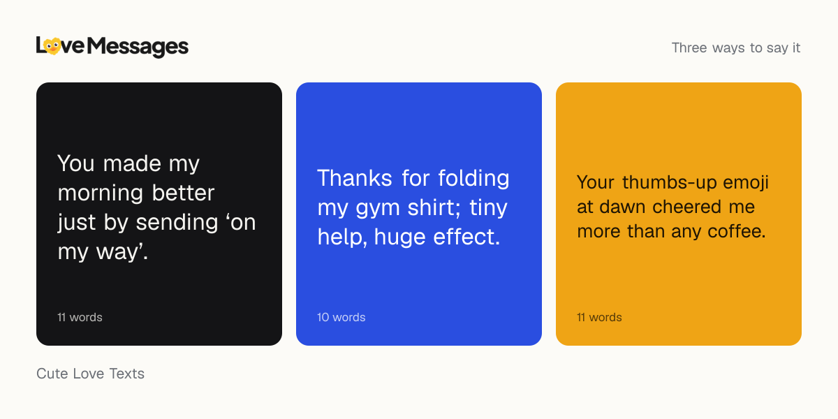 Three messages from this collection, each shown on a coloured card with its word count