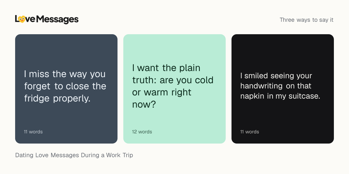 Three messages from this collection, each shown on a coloured card with its word count