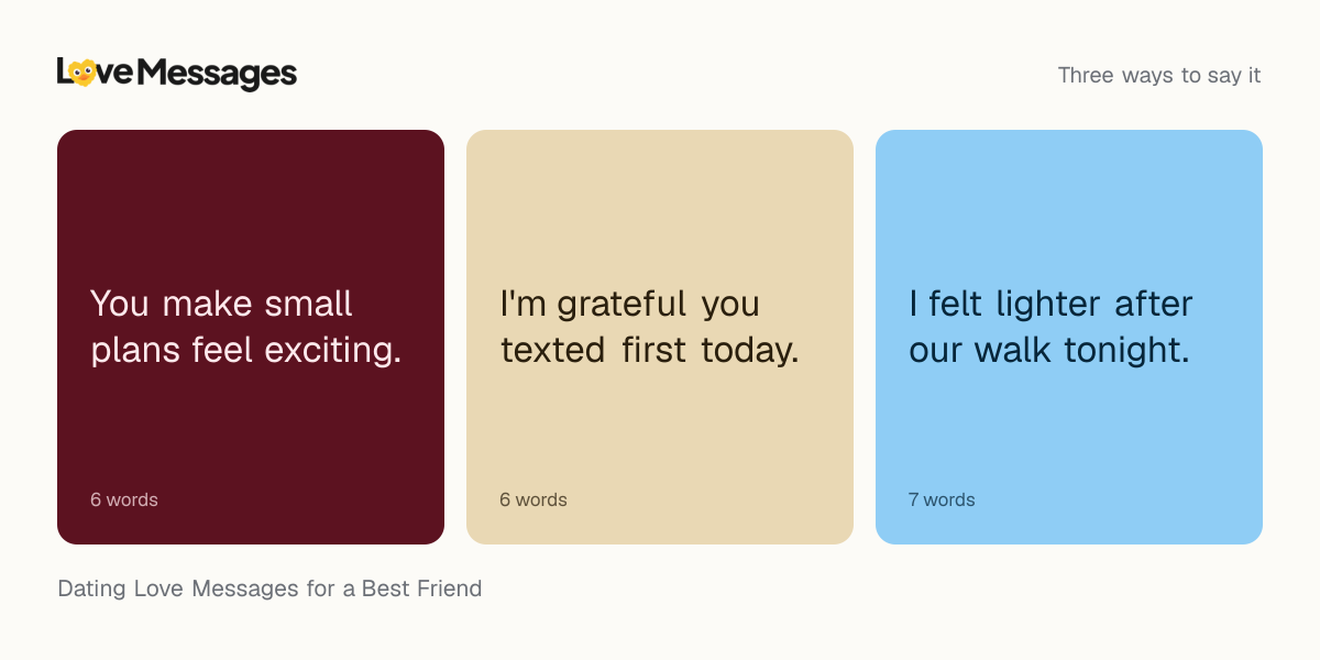Three messages from this collection, each shown on a coloured card with its word count