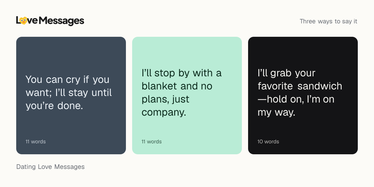 Three messages from this collection, each shown on a coloured card with its word count