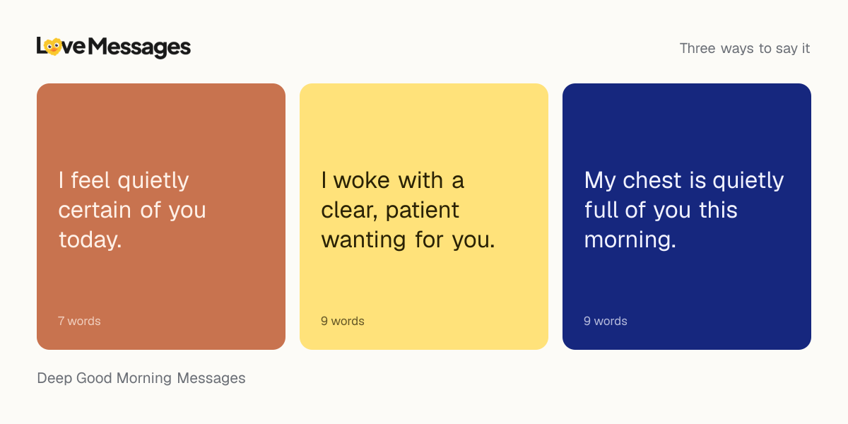 Three messages from this collection, each shown on a coloured card with its word count