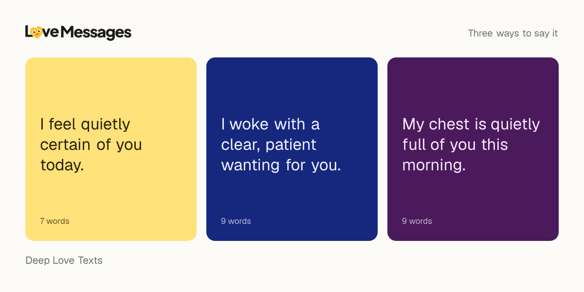 Three messages from this collection, each shown on a coloured card with its word count