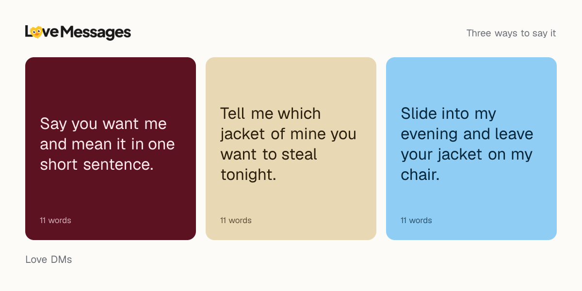 Three messages from this collection, each shown on a coloured card with its word count