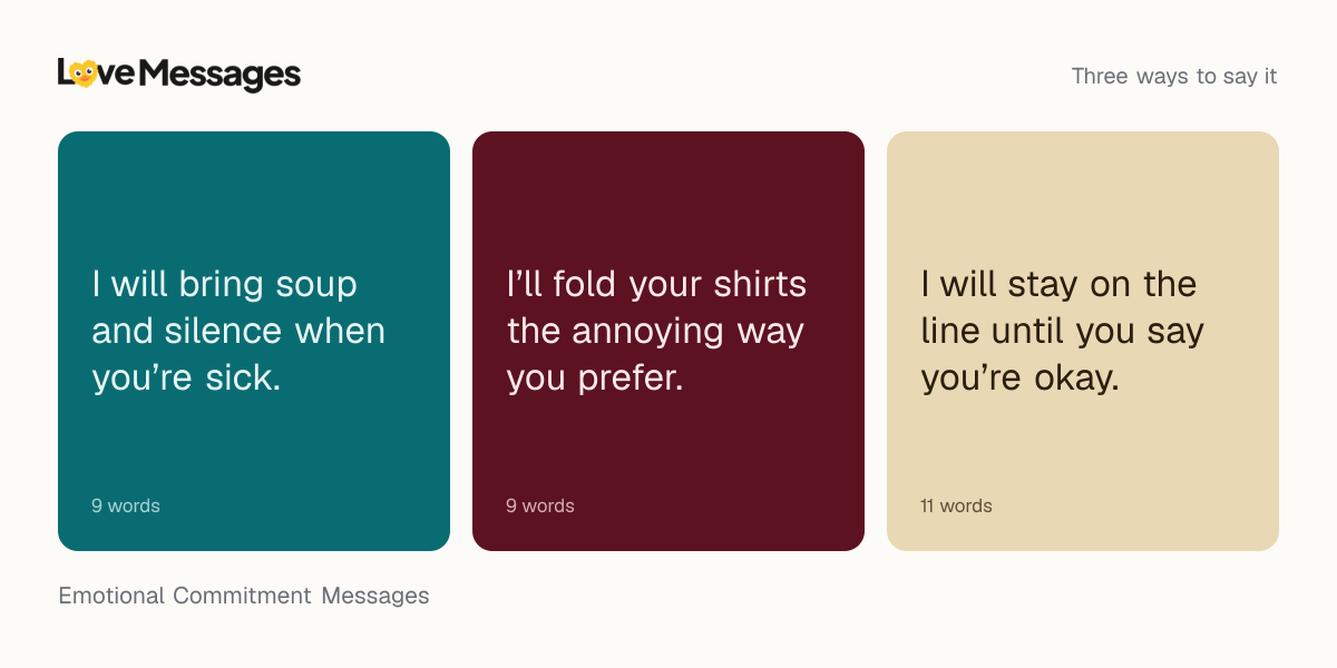 Three messages from this collection, each shown on a coloured card with its word count