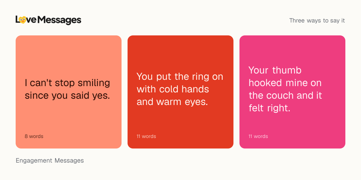Three messages from this collection, each shown on a coloured card with its word count