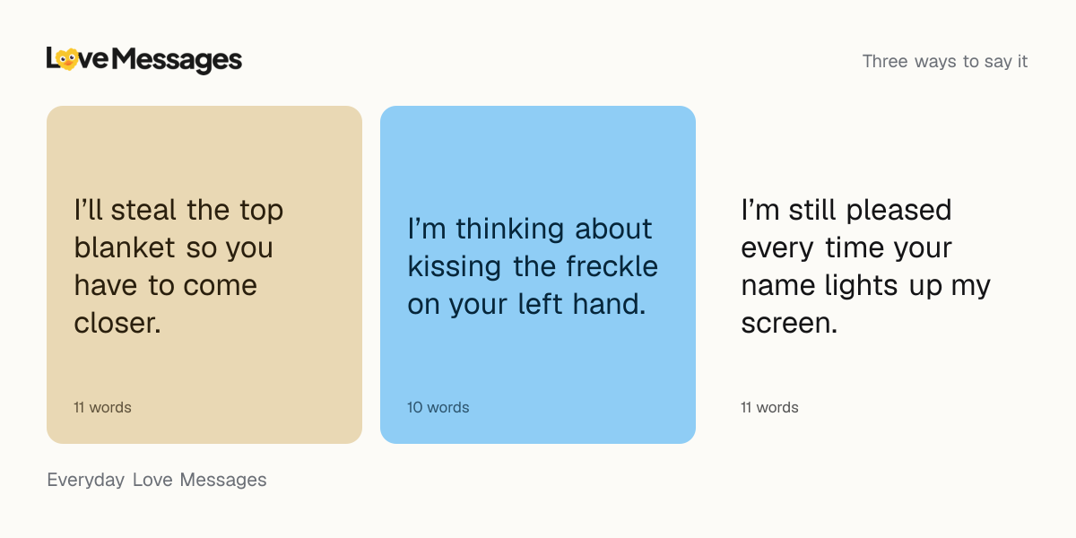 Three messages from this collection, each shown on a coloured card with its word count