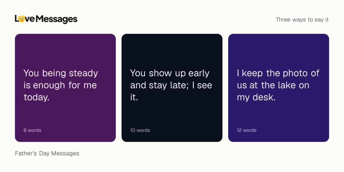 Three messages from this collection, each shown on a coloured card with its word count