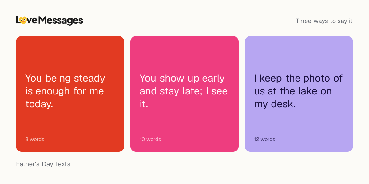 Three messages from this collection, each shown on a coloured card with its word count