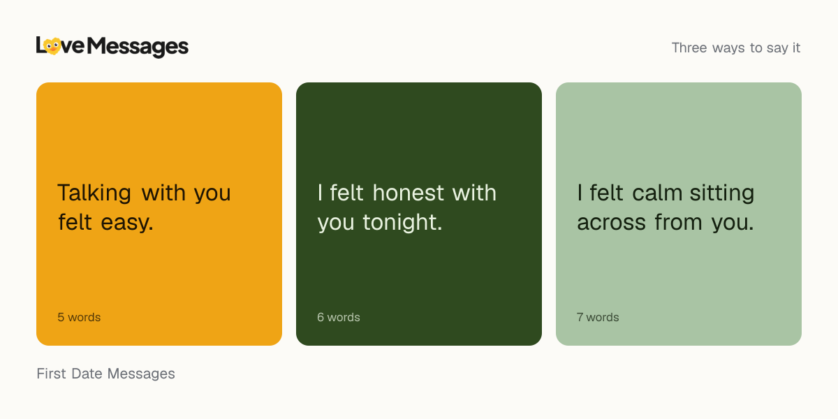 Three messages from this collection, each shown on a coloured card with its word count