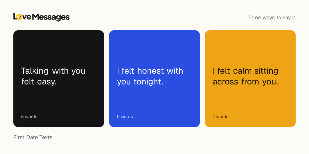 Three messages from this collection, each shown on a coloured card with its word count