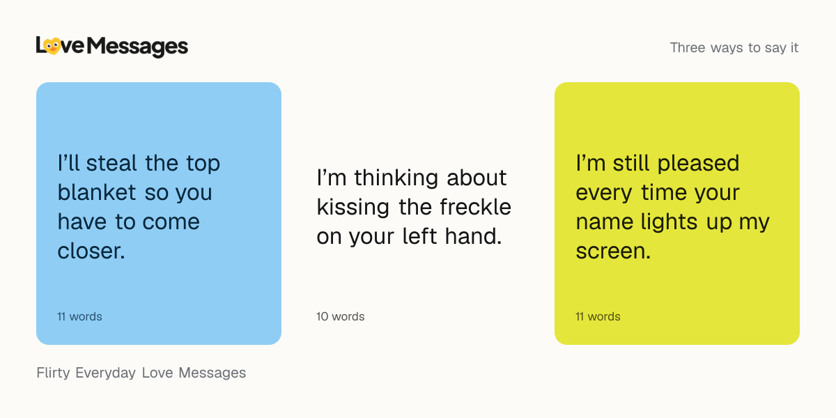 Three messages from this collection, each shown on a coloured card with its word count