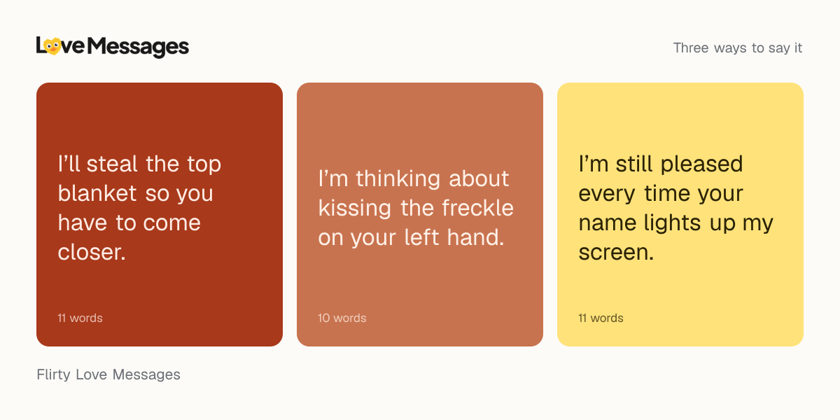 Three messages from this collection, each shown on a coloured card with its word count