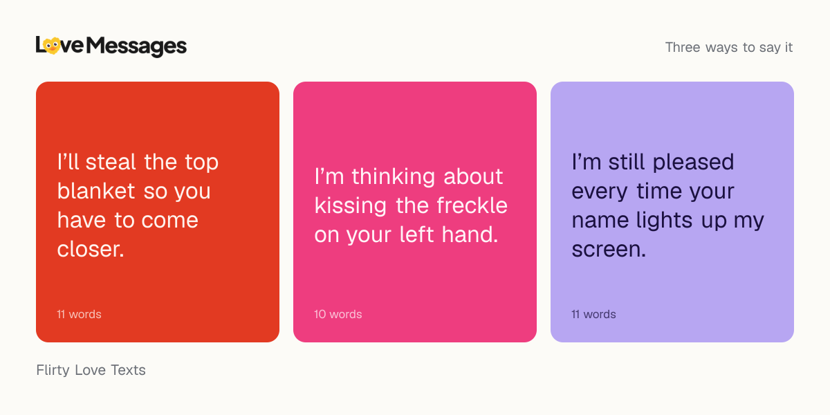 Three messages from this collection, each shown on a coloured card with its word count