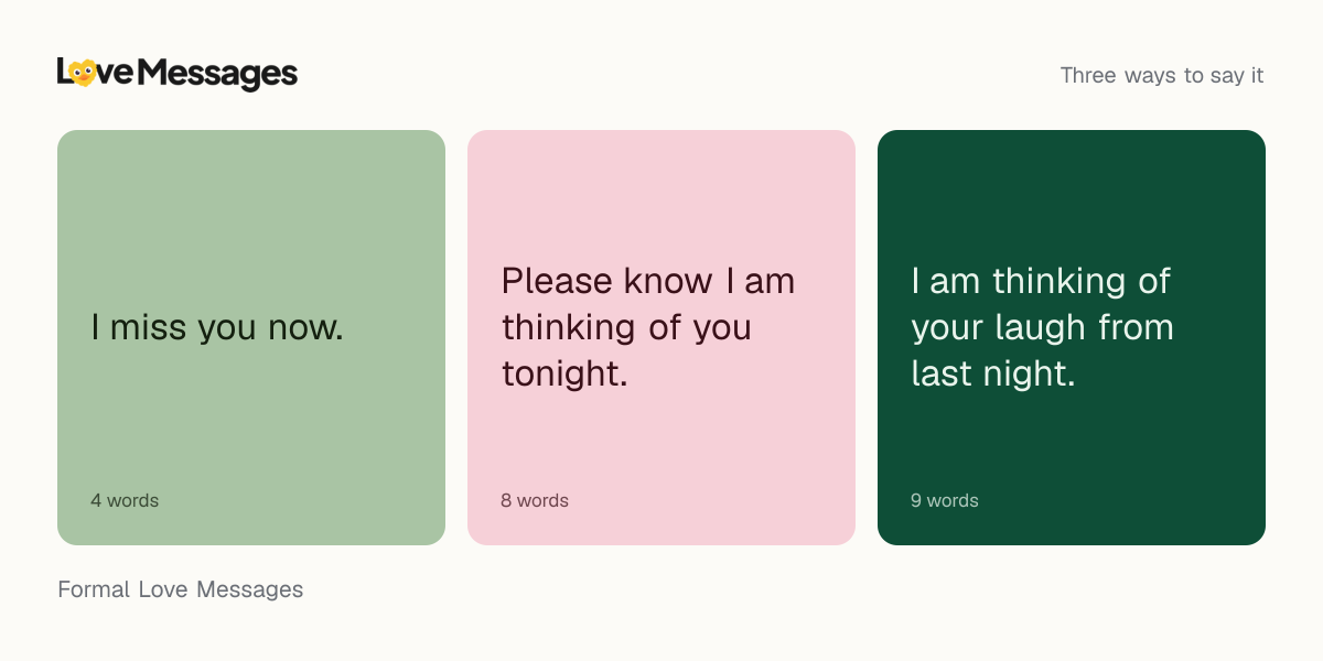 Three messages from this collection, each shown on a coloured card with its word count