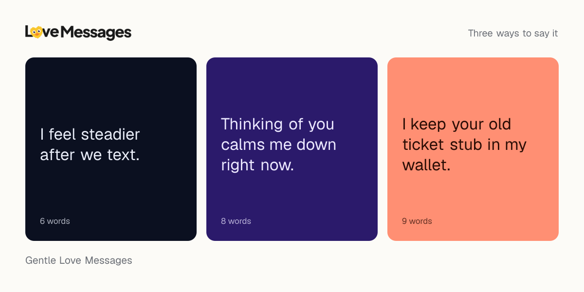 Three messages from this collection, each shown on a coloured card with its word count