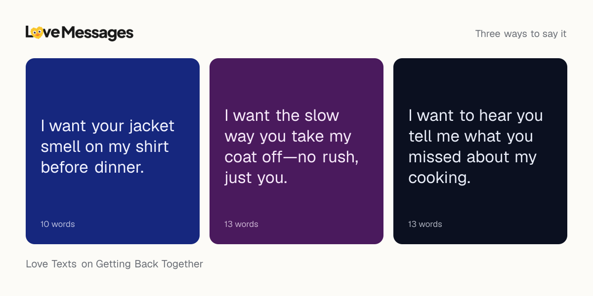 Three messages from this collection, each shown on a coloured card with its word count