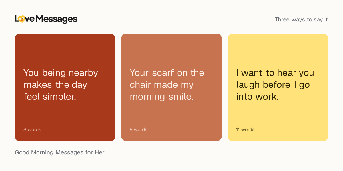 Three messages from this collection, each shown on a coloured card with its word count