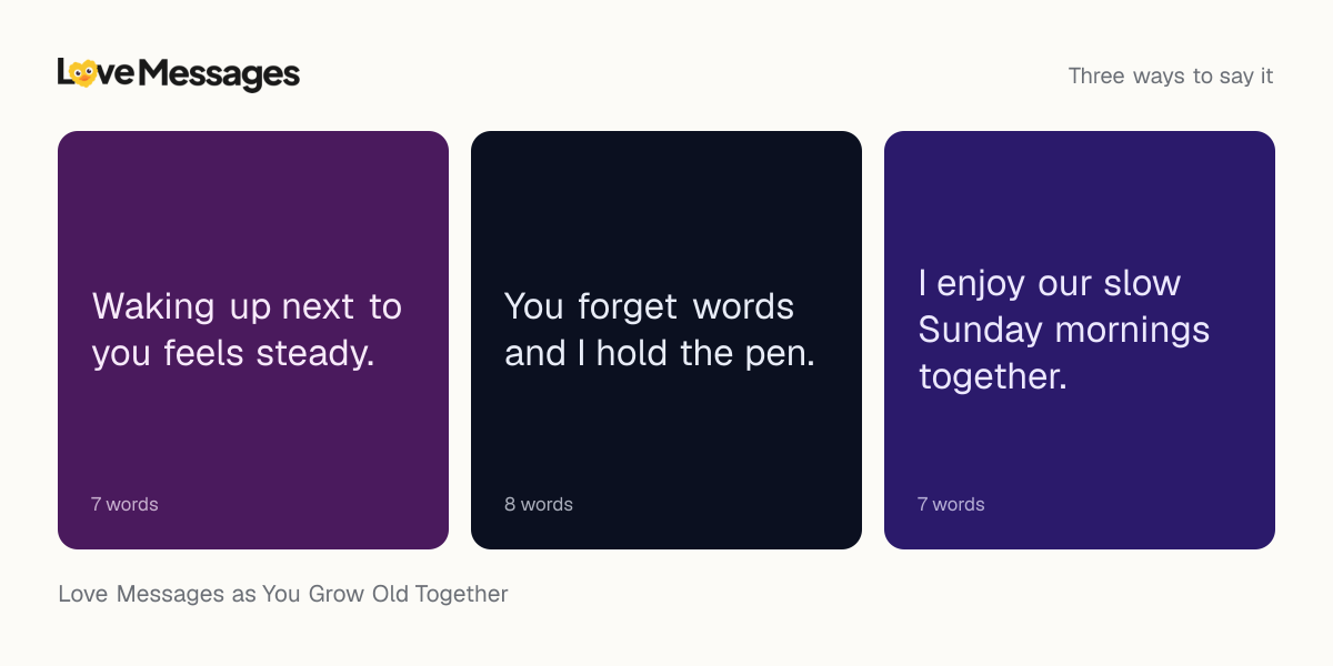 Three messages from this collection, each shown on a coloured card with its word count