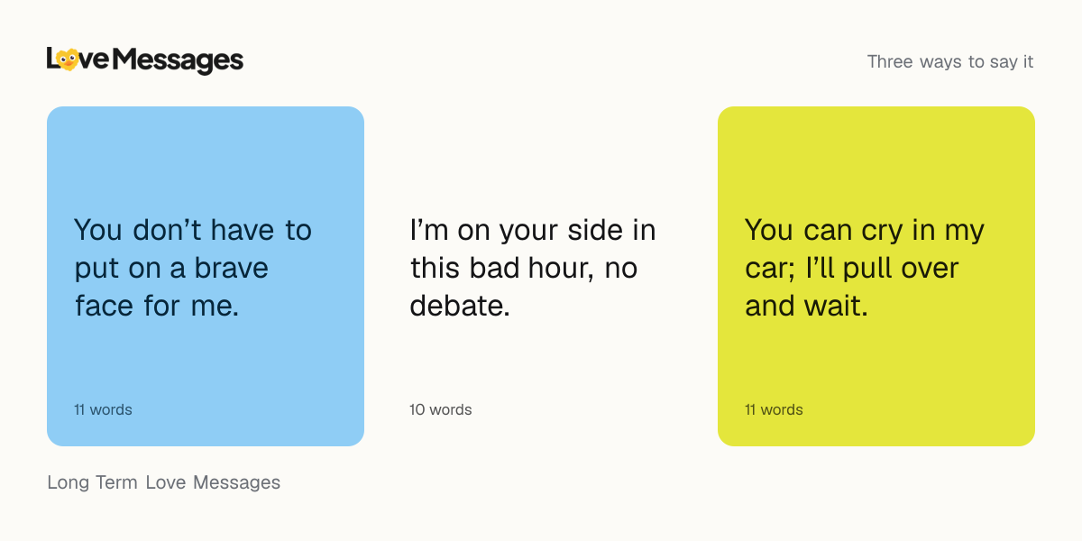Three messages from this collection, each shown on a coloured card with its word count