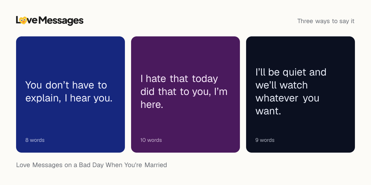 Three messages from this collection, each shown on a coloured card with its word count