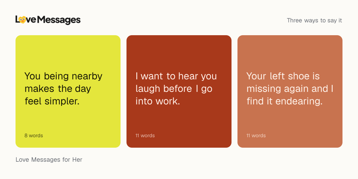 Three messages from this collection, each shown on a coloured card with its word count