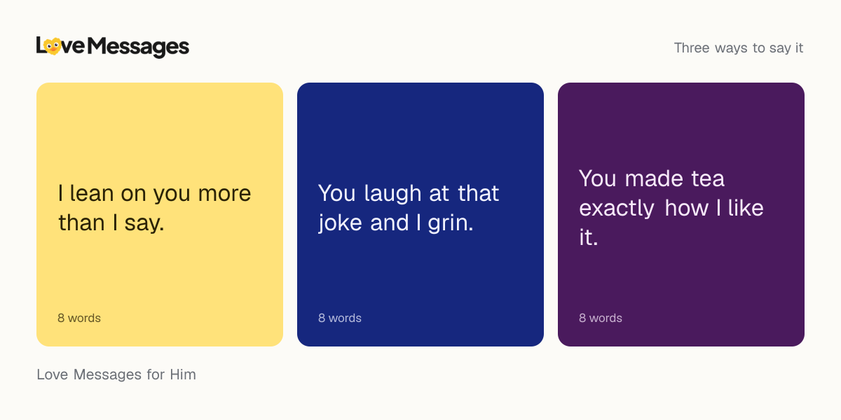 Three messages from this collection, each shown on a coloured card with its word count