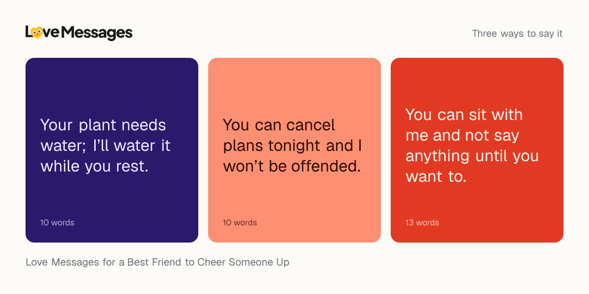 Three messages from this collection, each shown on a coloured card with its word count