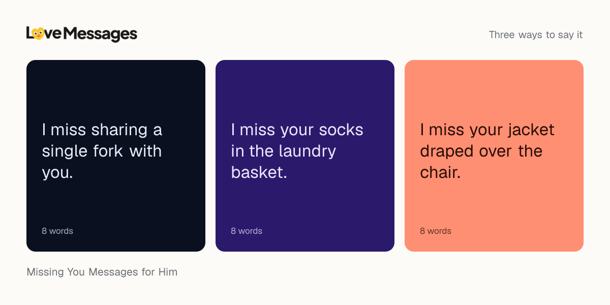 Three messages from this collection, each shown on a coloured card with its word count