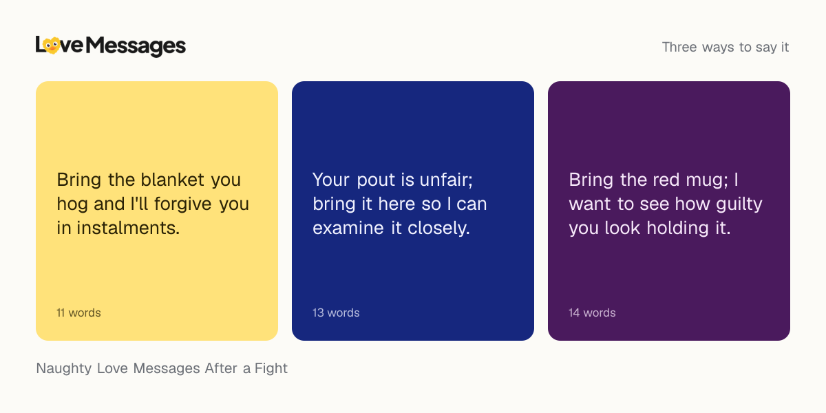 Three messages from this collection, each shown on a coloured card with its word count