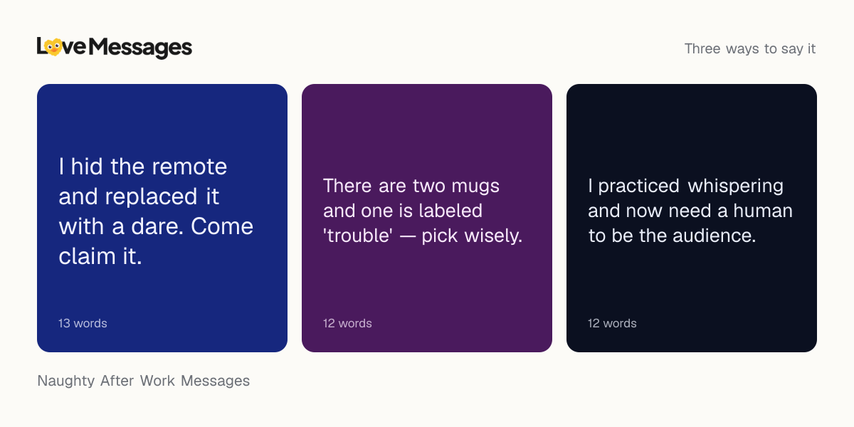 Three messages from this collection, each shown on a coloured card with its word count