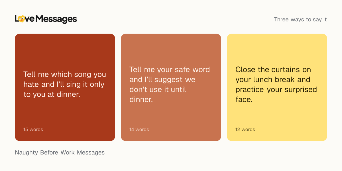 Three messages from this collection, each shown on a coloured card with its word count