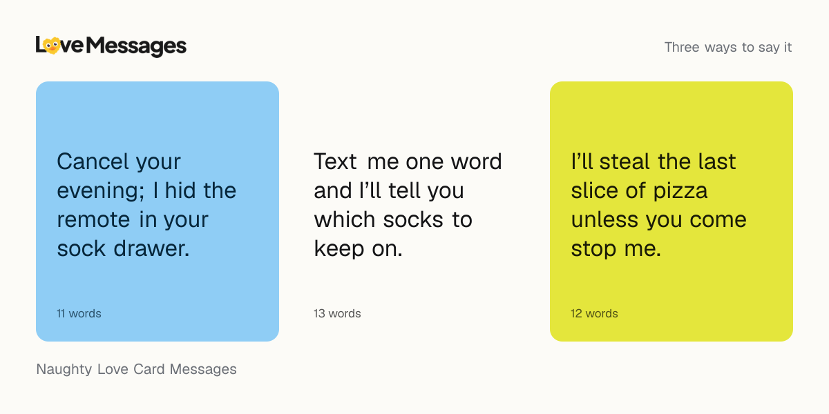 Three messages from this collection, each shown on a coloured card with its word count