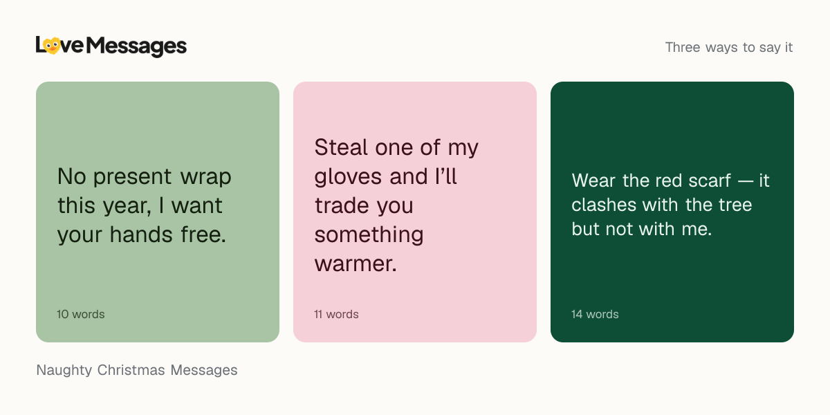 Three messages from this collection, each shown on a coloured card with its word count