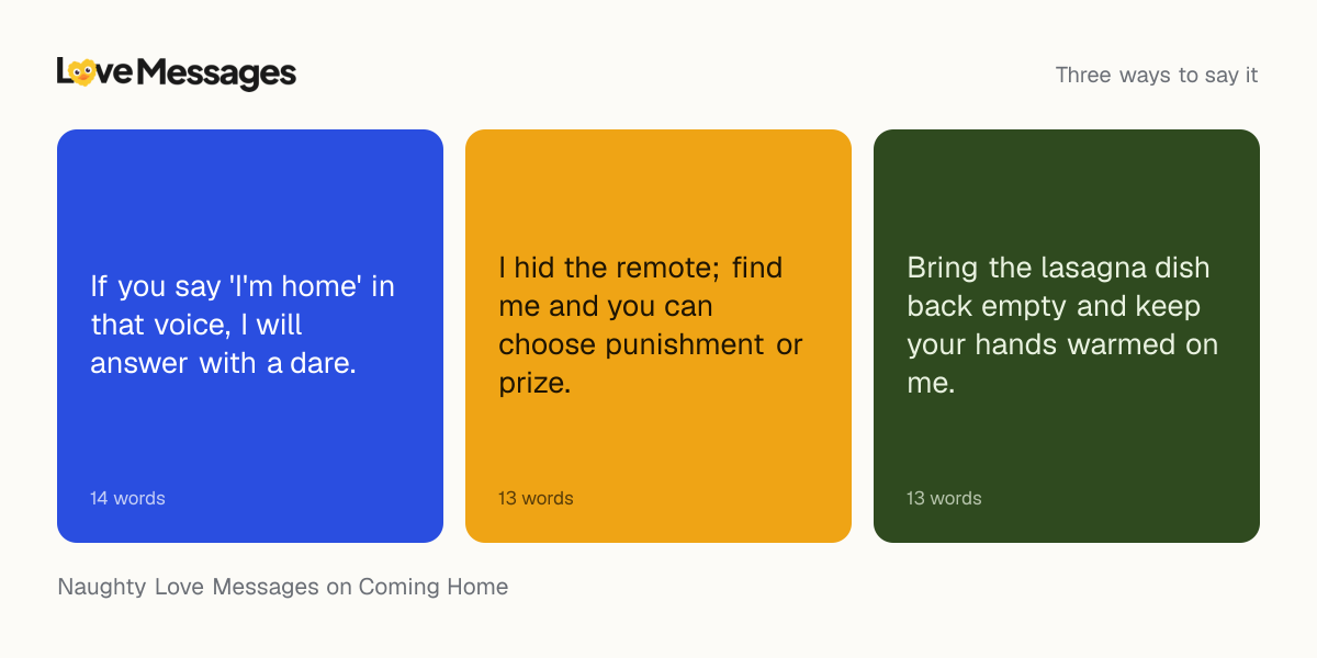 Three messages from this collection, each shown on a coloured card with its word count