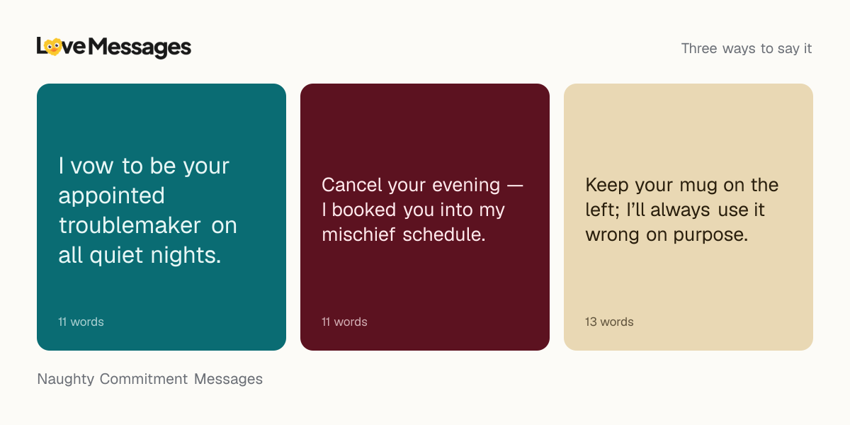 Three messages from this collection, each shown on a coloured card with its word count