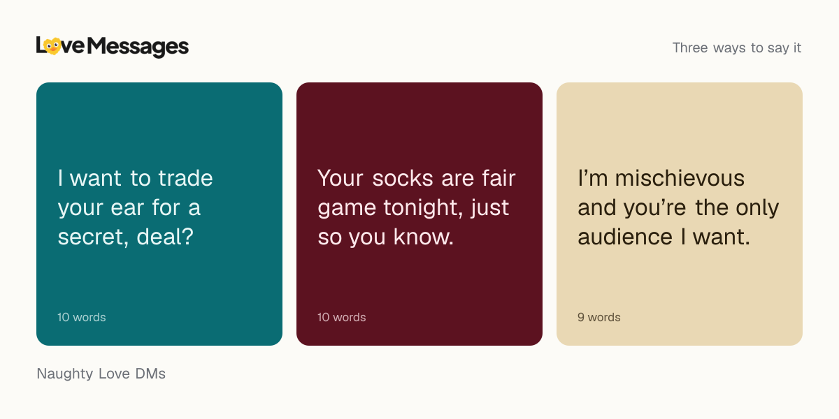 Three messages from this collection, each shown on a coloured card with its word count