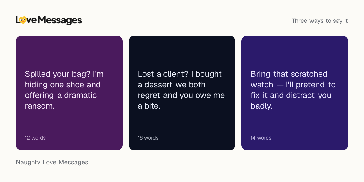 Three messages from this collection, each shown on a coloured card with its word count